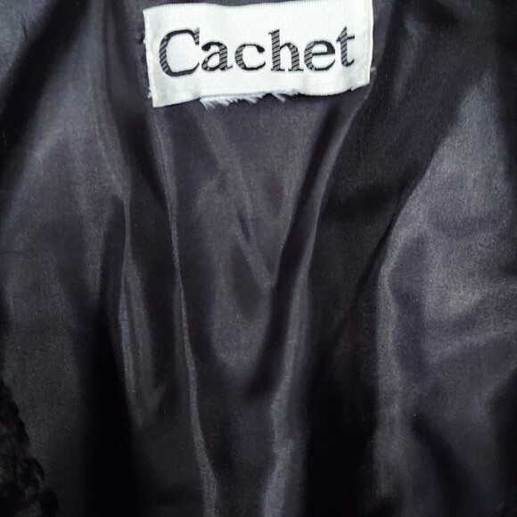 Cachet Black Fur Coat Cropped Jacket Size M/L Evening Retro - Picture 3 of 10